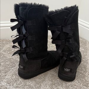 UGG Women's Black Suede Winter Boots with Bows